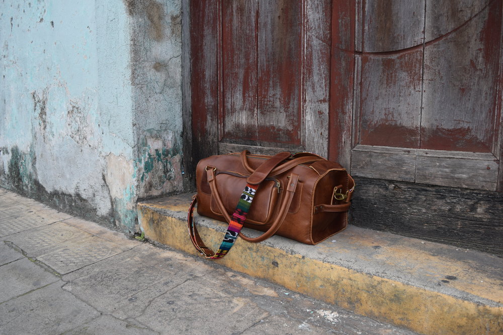 duffel bag in doorway