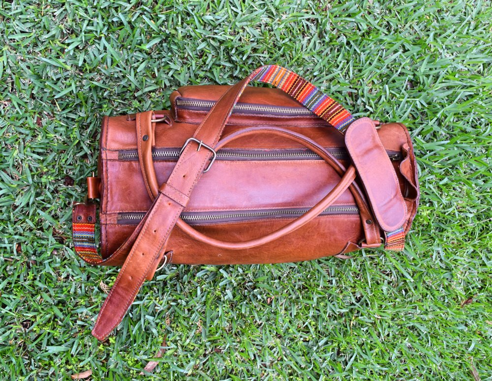 duffel bag on grass