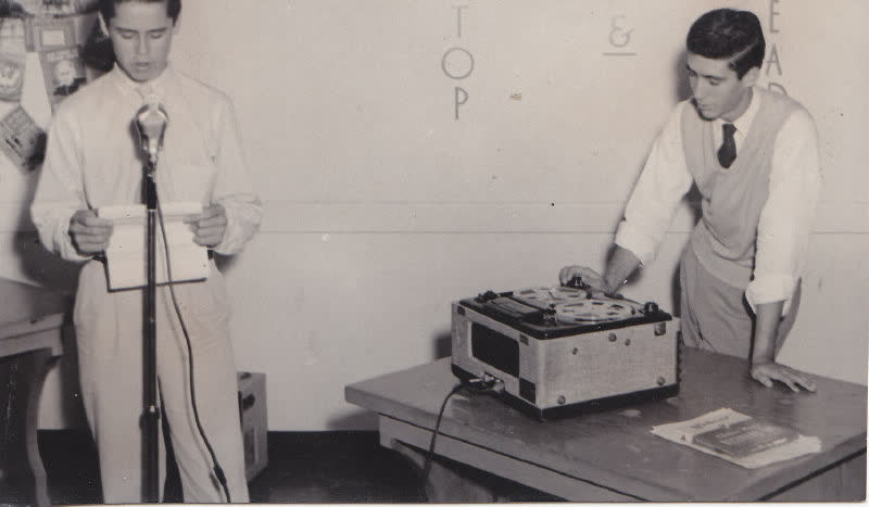 My father operating an early recording rig in high school